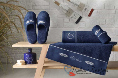 Набор полотенец Tivolyo Home ANCHOR синий 3 предмета + тапочки