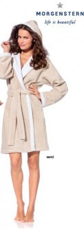 Женский махровый халат с капюшоном Nikki песочный, Morgenstern