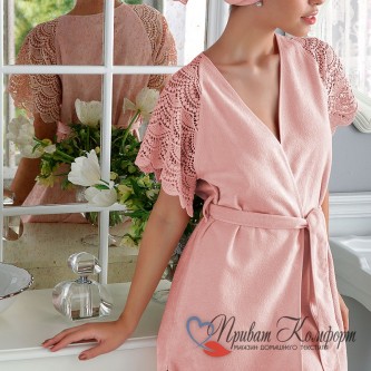 Женский халат Santropez розовый + полотенце