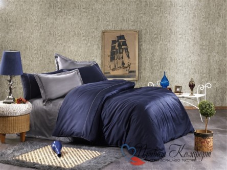 Комплект постельного белья евро, Alix тёмно-синий/антрацит