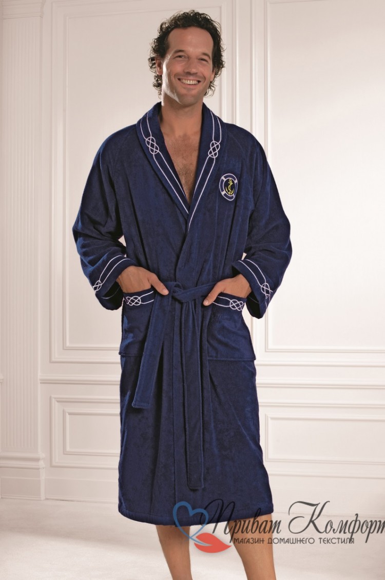 Набор мужской Marine полотенце с халатом синий 